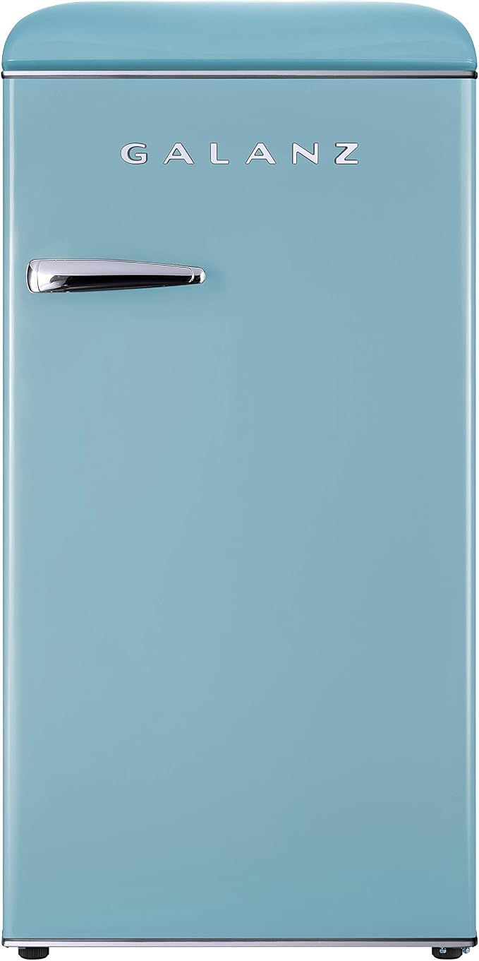 Galanz GLR33MBER10 Retro Compact Refrigerator, Single Door Fridge, Adjustable Mechanical Thermostat with Chiller, Blue, 3.3 Cu Ft