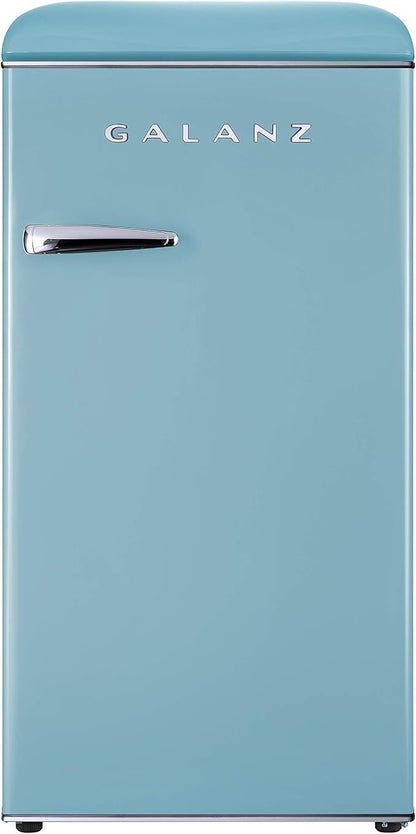Galanz GLR33MBER10 Retro Compact Refrigerator, Single Door Fridge, Adjustable Mechanical Thermostat with Chiller, Blue, 3.3 Cu Ft