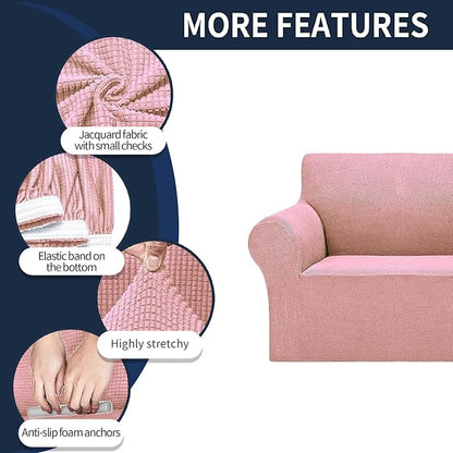 Cupuamon 2026 New Stretch Loveseat Sofa Slipcovers Couch Cover for 2 Cushion Furniture Protector Sofa Covers with Elastic Bottom Jacquard Fabric Small Checks for Pets, Kids - Dusty Pink