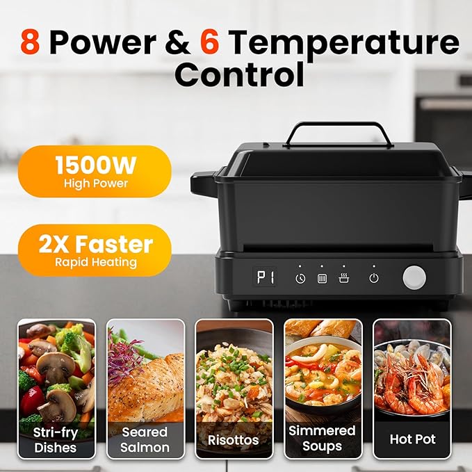 olayks Induction Cooktop, Portable Induction Cooktop with Removable Cast Iron Pot and Pan, 1500W Hot Plate Single Burner with 8 Power Levels, Adjustable Temp Control, 99 Min Timer