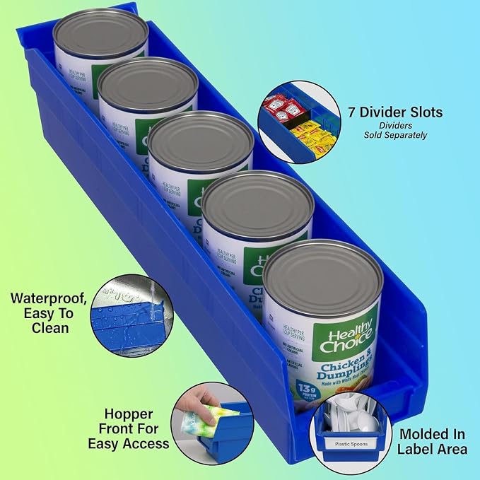 Akro-Mils 30128 Heavy Duty Plastic Shelf Bins, 18"x 4"x 4", Blue, 12-Pack | Heavy Duty Nesting Storage Bins for Garage, Closet, Refrigerator, Kitchen, Cabinet, Drawer Organization, Pantry Organization