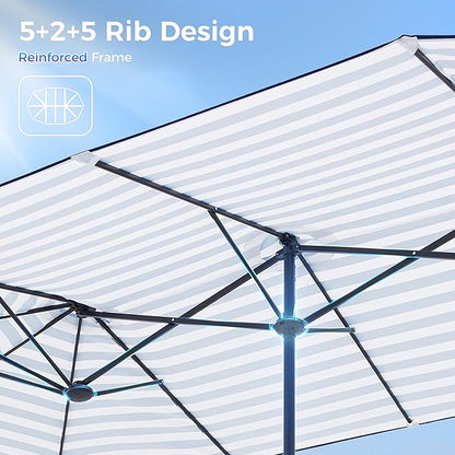 SUPERJARE 13FT Outdoor Umbrella for Patio, Double sided Pool Umbrellas with Fade Resistant Canopy, Large Table Umbrella for Deck, Market, Backyard - Blue & White Stripe