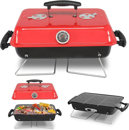 Portable Charcoal Grill,Tabletop Outdoor Barbecue Smoker with Thermometer,Heavy Duty Compact BBQ Grill for Camping,Backyard,Beach,Patio,Tailgating & Outdoor Cooking