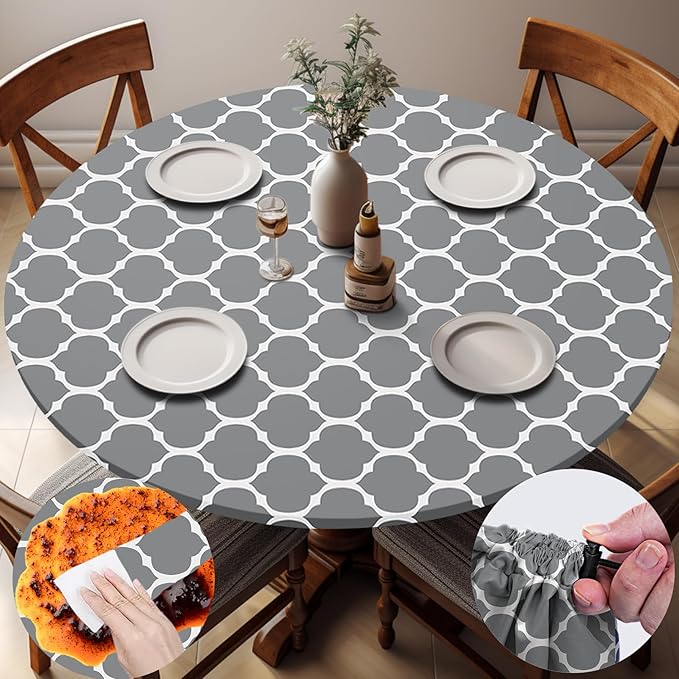 opstellen Fitted Round Tablecloth Waterproof Table Cloth Vinyl Indoor Outdoor Circle Cover for 36-44" Tables Dining Kitchen Apartment Home Party Gear Gifts Summer Fall Patio Picnic Camping Essentials