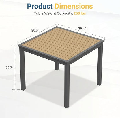 Aluminum Outdoor Table for All-Weather, 35.4" Patio Tables with Heavy Duty HDPS Square Tabletop, Outside Table with Quick-Drying Slatted Design for Patio, Garden, Deck, Porch, Poolside, Backyard
