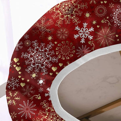 Merry Christmas Elastic Edge Oval Table Cover, Winter Gold White Snowflake Print Oblong Fitted Tablecloths, Fits to 60x 84 Inches Tables, Table Cloth for Indoor Family Banquet and Outdoor Patio Use