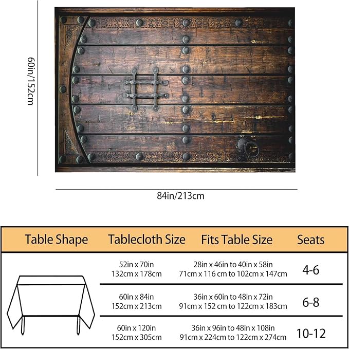 TKS MITLAN Ancient Wooden Door Tablecloth Decor Medieval Background Metal Closed Architectural Table Cloth Dining Room Kitchen Table Cover 60" X 84" Oblong/Rectangle
