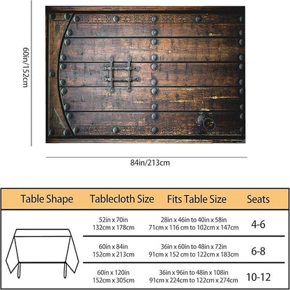 TKS MITLAN Ancient Wooden Door Tablecloth Decor Medieval Background Metal Closed Architectural Table Cloth Dining Room Kitchen Table Cover 60" X 84" Oblong/Rectangle