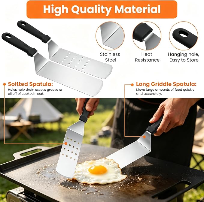 32pcs Griddle Accessories Kit for Blackstone, Flat Top Grill Accessories Set for Camp Chef, Grill Spatula Set with Enlarged Spatulas, Professional Hibachi Tools Gifts for Outdoor BBQ Teppanyaki