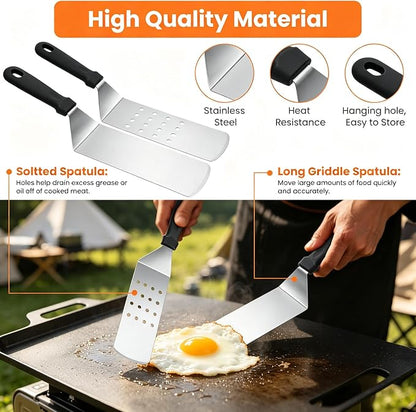 32pcs Griddle Accessories Kit for Blackstone, Flat Top Grill Accessories Set for Camp Chef, Grill Spatula Set with Enlarged Spatulas, Professional Hibachi Tools Gifts for Outdoor BBQ Teppanyaki