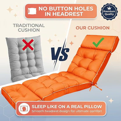 MAGIC ELEPHANT Chaise Lounge Cushions Outdoor, Memory Foam Replacement Patio Pool Lounge Chair Cushion with Ties for Outdoor Furniture, 74 x 22 x 4 Inch (Orange)