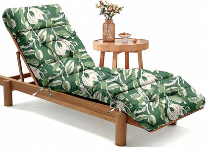 MAGIC ELEPHANT Chaise Lounge Cushion Outdoor, Memory Foam Patio Lounge Chair Cushion with Ties for Outdoor Furniture, 74 x 22 x 4 Inch (Forest Green Tulip)