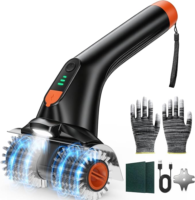 Electric Grill Brush, Ultra-High 80W Power Dual-Head Cordless Rechargeable Grill Cleaner with 2.5H Fast Charge, Heat-Resistant, Waterproof, Anti-Splatter, Ergonomic Design BBQ Grill Brush.