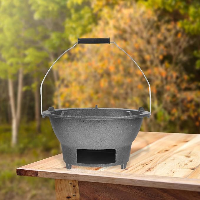 BESPORTBLE Cast Iron Charcoal Grill Stove Large Portable Barbecue Charcoal Burner with Handle and Inner Grate for Outdoor Camping Backyard Bbq Cooking