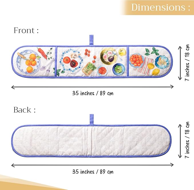 Maison d' Hermine Double Oven Mitts 100% Cotton 7"x35" Double Oven Mitt Heat Resistant BBQ Cooking Gloves with Loop Baking Grilling Kitchen Hotel Home Farmhouse Spring Summer (Gourmand)