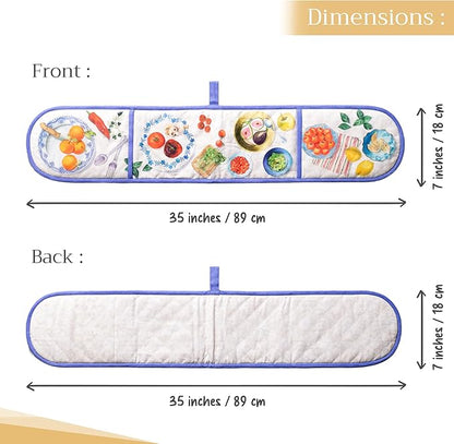 Maison d' Hermine Double Oven Mitts 100% Cotton 7"x35" Double Oven Mitt Heat Resistant BBQ Cooking Gloves with Loop Baking Grilling Kitchen Hotel Home Farmhouse Spring Summer (Gourmand)