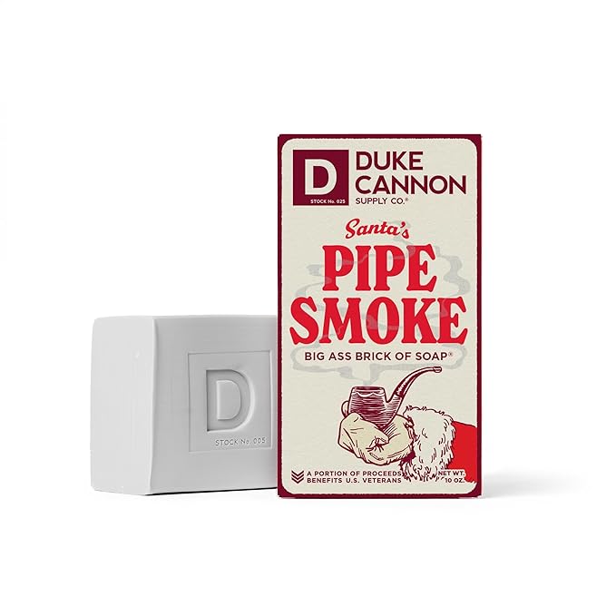 Duke Cannon Supply Co. Holiday Limited-Edition Santa's Pipe Smoke Big Brick of Soap - 10oz Holiday Soap Bar with Tactical Scrubber | U.S. Military-Grade Pouch | Coarse and Soft Mesh