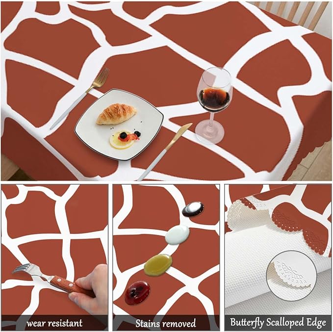 Swono 52x70 Inch Giraffe Tablecloth Brown Animal Skin Giraffe Print Farmhouse Dining Table Cloth Anti-Stain Talking Table Cover for Kitchen Dinning Room Coffee Store