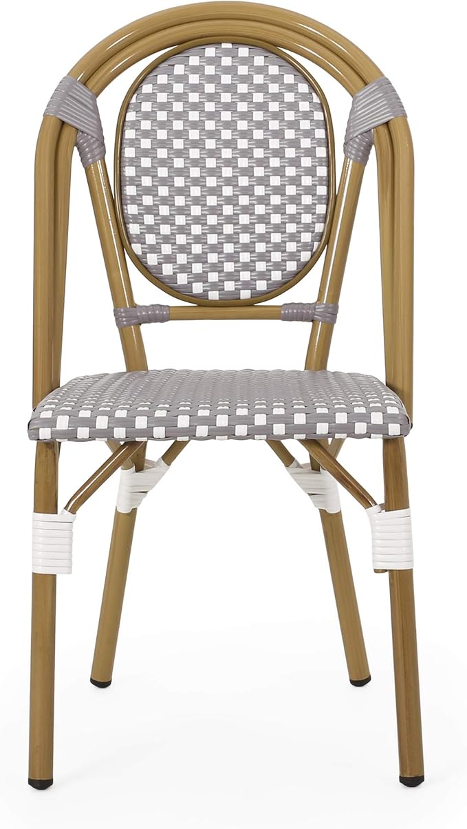 Christopher Knight Home Gwendolyn Outdoor French Bistro Chairs (Set of 2), Gray + White + Bamboo Print Finish