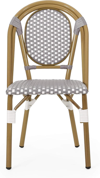 Christopher Knight Home Gwendolyn Outdoor French Bistro Chairs (Set of 2), Gray + White + Bamboo Print Finish