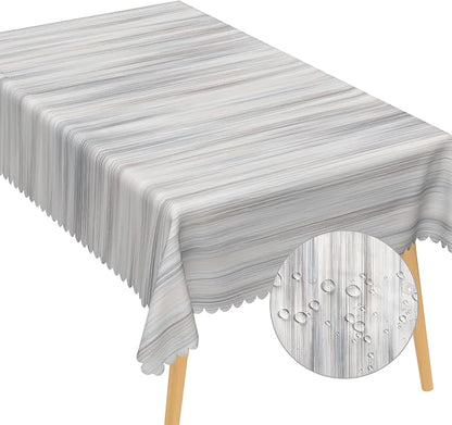 Gray Striped Table Cloth for Rectangle White Vintage Grain Retro Texture Washable Table Cover 60x84 Inch Polyester Stain Resistant Cloth Table Cover for Home Restaurant Picnic Camping BBQ