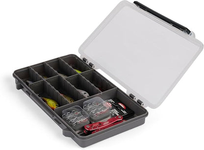 Plano StowAway 3600 50/50 Split Stow Tackle Box, 4-Pack, Corrosion-Preventive Rustricor, Single Latch Design, Transparent DuraView Lid, Stackable Storage for Fishing Bait, Lures and Gear