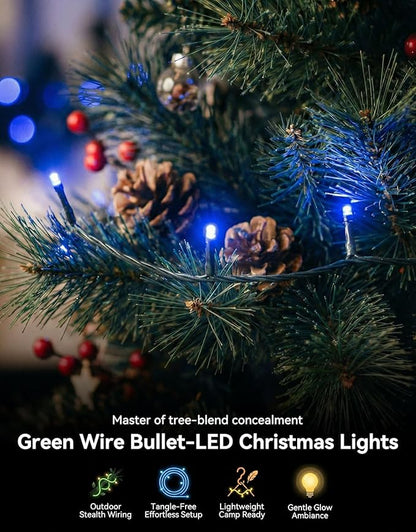 LitHome 99FT 300 LED String Lights Outdoor Indoor, 8 Modes Waterproof Christmas String Lights with Timer & Memory Function, Outdoor Christmas Lights Green Wire for Xmas Tree Party Garden, Blue