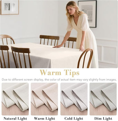 H.VERSAILTEX Linen Table Cloths Rectangle 60 x 84 Inch Premium Tablecloth Spill-Proof Waterproof Table Cover for Dining Buffet Feature Extra Soft and Thick Fabric Wrinkle Free, Natural