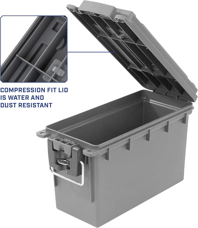 Sheffield Ammo Box Made in USA, Stackable Lockable Ammo Storage Box, Gray | 2 Pack Lockable Storage Box, Water & Dust Resistant Dry Box, Secures Hunting Gear, Gun Accessories, Supplies, Bullets