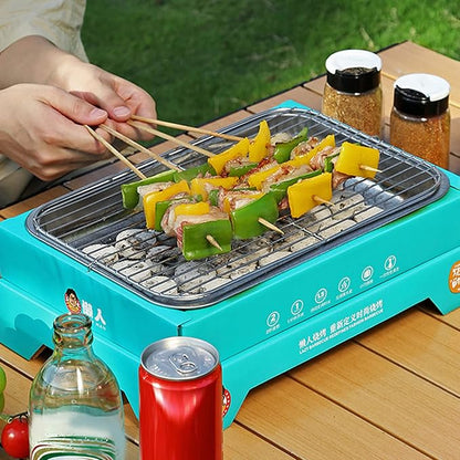 Portable Charcoal Grill, Compact Detachable Stainless Steel BBQ Smoker, Single Use Barbecue Grill for Outdoor Camping, Easy to Carry and Clean (Light Blue (containing 30 Charcoal))