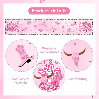 Disco Cowgirl Theme Table Runner, Pink Let’s Go Girls Linen Fabric Table Runner for Everyday Use 72 x 13 Inches, Washable Table Cover for Indoor Outdoor Kitchen Dining Table Decor