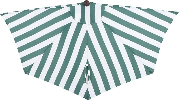 JONATHAN Y Beverly 9 ft. Striped Half Umbrella, Green/Dark Brown | Coastal Scalloped Fringe, Crank Lift, 30 Degree Manual Tilt, UV 50 Polyester Canopy, Aluminum Frame, Space Saving Design