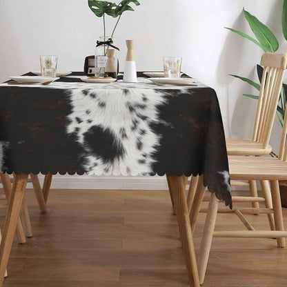 White and Brown Cow Skin Rectangular Tablecloth, Animals Skin Table Cloth Washable Tablecloths Decorative Table Cover for Kitchen, Dining, or Parties 54x72 Inches