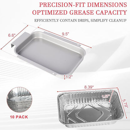Grease Tray Replacement for Most Monument Grills 24633 24367 13762 35633 41847NG Accessories, Universal Grease Box & 10Pcs Drip Pan Liners for Monument 14633 25392 17842 Grill Foil Tray Parts 9.5x6.6"