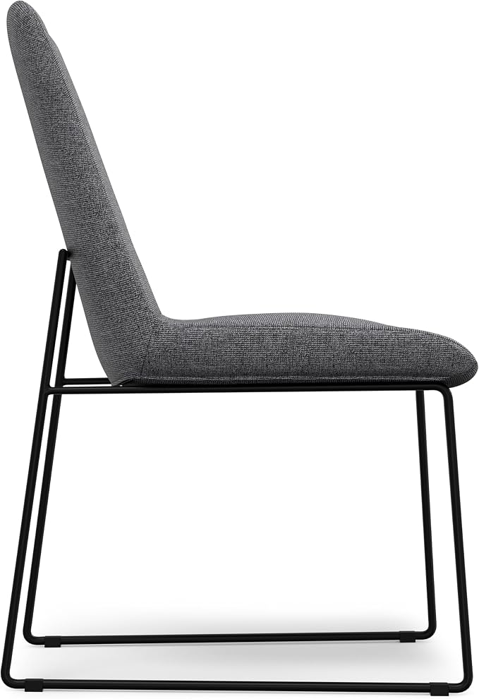 SIMPLIHOME Hayley Vegan Leather Dining Chairs in Cream (Set of 2) | Modern minimalist dining chairs with a metal sled base and a cushioned seat; kitchen or side chairs.