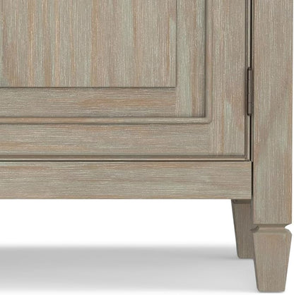 SIMPLIHOME Connaught 40" Wide Solid Wood Cabinet in Distressed Grey | Traditional slim entryway and living room organizer for hats, gloves, shoes and keys with space-saving storage design.