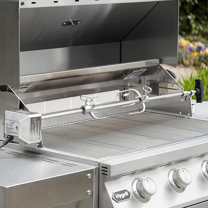 Hygrill Rotisserie Kit for All Hygrill 5-Burner Built-in Gas Grills | Grill Rotisseries with Motor, Spit Rod, 2 x 4-Prong Forks, Complete Holders, and Fixing Screws