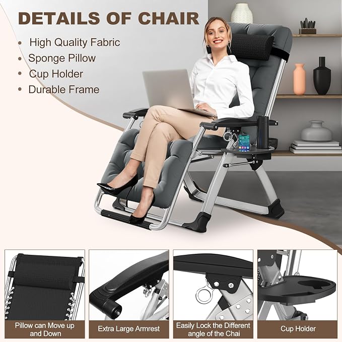 DoCred Comfy Chair, Folding Chair Recliner Chair for Bedroom and Living Room, Folding Reclining Patio Chairs Lounge Chair with Removable Cushion for Indoor Outdoor