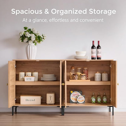 IFGET Modern Buffet Cabinet with Storage, 123.5" W Fluted Arched Sideboard Cabinet w/Adjustable Shelves, Wooden Modular Coffee Bar for Dining Room, Kitchen, Living Room, Entryway, Natural