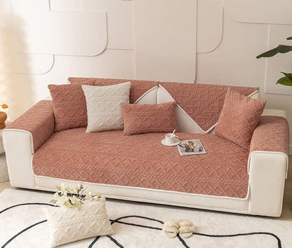 vctops Geometric Jacquard Plush Sofa Couch Covers Farmhouse Neutral Non Slip Sectional Couch Cover Soft Warm Sofa Slipcover for Dogs, Children, Pets Furniture Protector (Orange,36"x94")