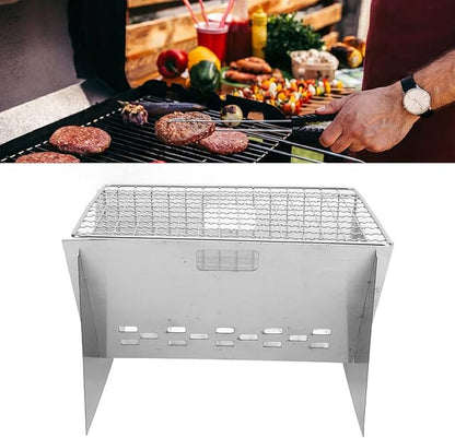 Stainless Steel Mini Grill Charcoal, Portable Charcoal Grill, Foldable Camping Barbecue Grill with Wind Inlet Design for Outdoor Cooking Camping Backyard Barbecue