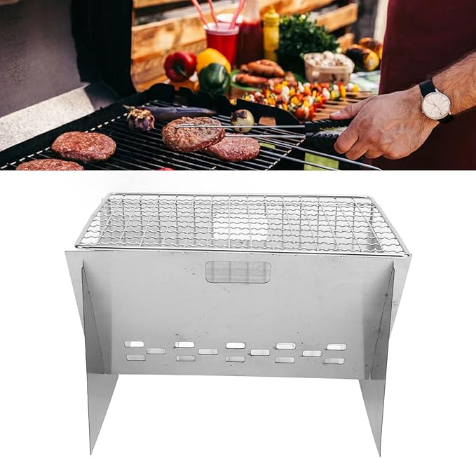 Portable Charcoal Grill, Small Tabletop BBQ, Foldable Detachable Mini BBQ Grill, Stainless Steel Camping Picnic Travel, Compact Outdoor Cooker for Picnic, Patio Tailgating