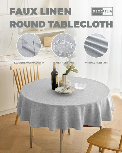 Decorelia Waterproof Round Tablecloth for Round Dining Table, Decorative Rustic Soft Wipeable Table Cloths Cover Indoor Outdoor Use for Holiday,Wedding, Kitchen (70 Inch,Round (4-6 Seats),Cool Grey)
