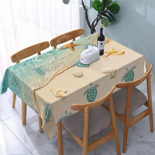 Sea Turtles Beach Table Cloths for Parties Dining Room Kitchen Wedding Indoor Outdoor Decoration Reusable Washable Teal Nautical Decorative Tablecloth, Rectangle 54"x72"