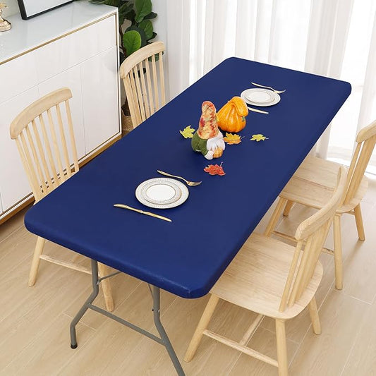 Smiry Rectangle Tablecloth, Elastic Fitted Flannel Backed Vinyl Tablecloths for 4ft Folding Tables, Waterproof Wipeable Table Covers for Indoor, Outdoor, Picnic and Camping (Navy, 24"x48")