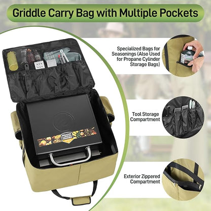 Extra Large 1200D Heavy-Duty Griddle Carry Bag for Blackstone 17" & 22" Griddles with Hood & Stand, Reinforced Waterproof Storage Tote with Multiple Pockets & Compartments for Grill Accessories