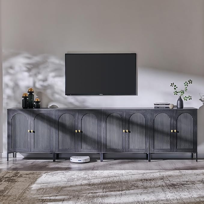 IFBUY Modern Sideboard Buffet Cabinet, 123.5" W Fluted Arched Buffet Cabinet with Storage and Adjustable Shelves, Wooden Modular Coffee Bar Cabinets for Kitchen, Entryway, Dark Grey