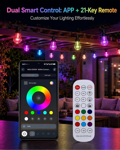 27FT Outdoor String Lights, RGBW LED String Lights Outdoor with APP & RF Remote Control, Color Changing Patio Lights Outdoor Waterproof IP65, for Backyard Garden Party Wedding Christmas Decor