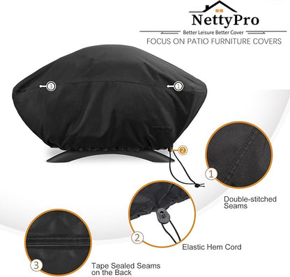 NettyPro Grill Cover for Small Q Series, Waterproof Heavy Duty UV Resistant Portable Grill Cover for Q 1400/1000 Series and Baby Q Gas, Black