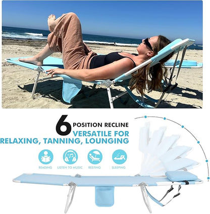 3 in 1 Women Comfort Backpack Beach Tanning Lounge Chair with Cushion Face Hole Softer Padded Adjustable Washable, Layout Sun Chair for Adults Outside Reading Sunbathing Poolside, 6 Position, 2 Pack